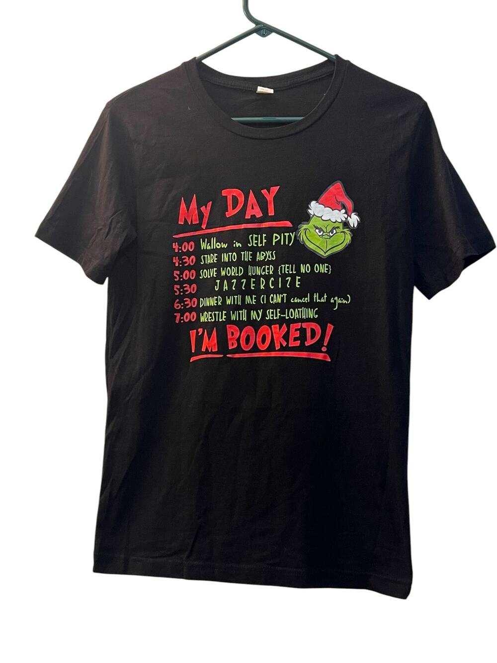 The Grinch My Day I’m Booked Tee Womens Size Small Black Christmas Graphic Shirt